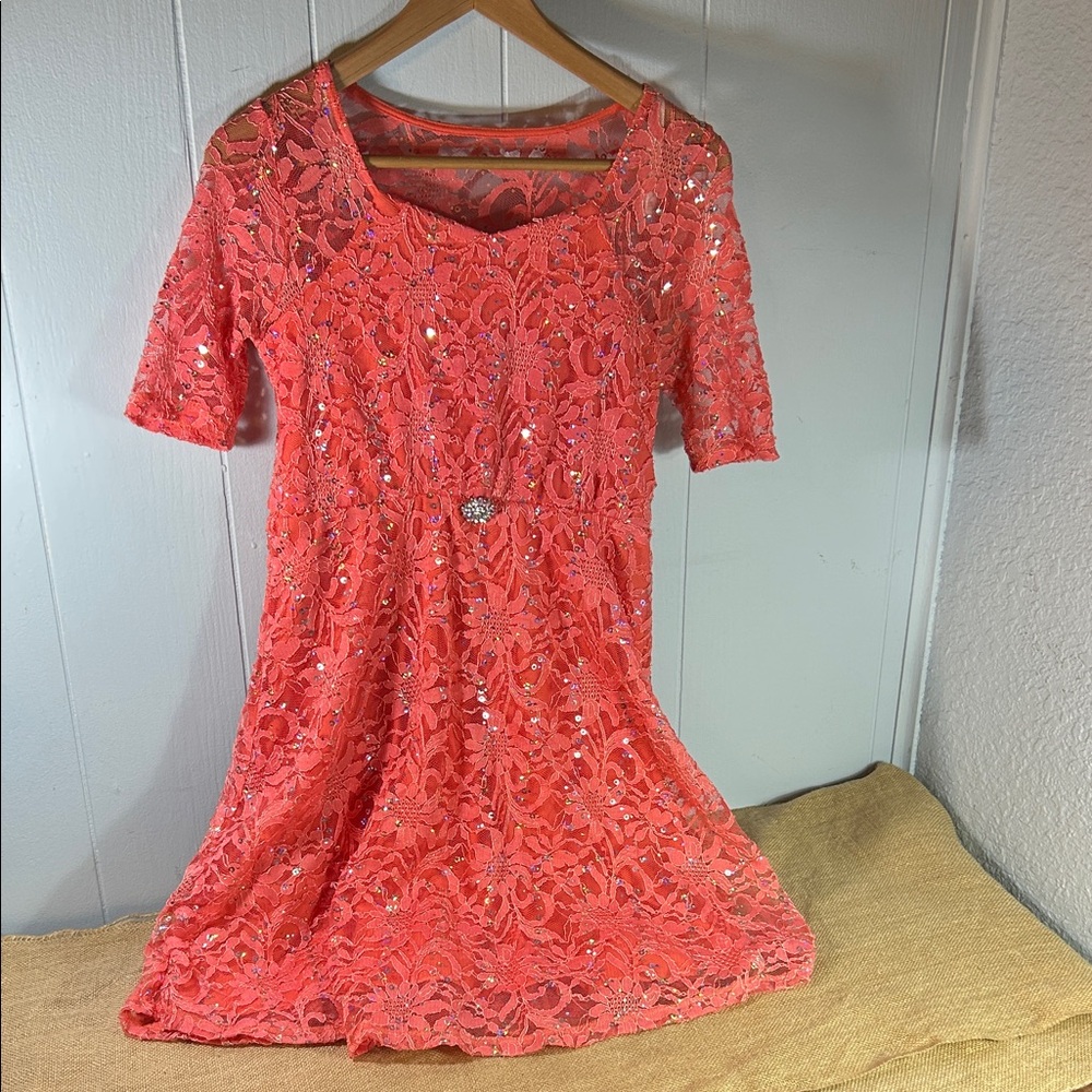 My Michelle Coral Lace Formal Dress